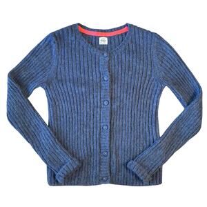 Mini Boden Cardigan Sweater Mohair Crewneck Ribbed Button Blue Girls Kids 10-11Y